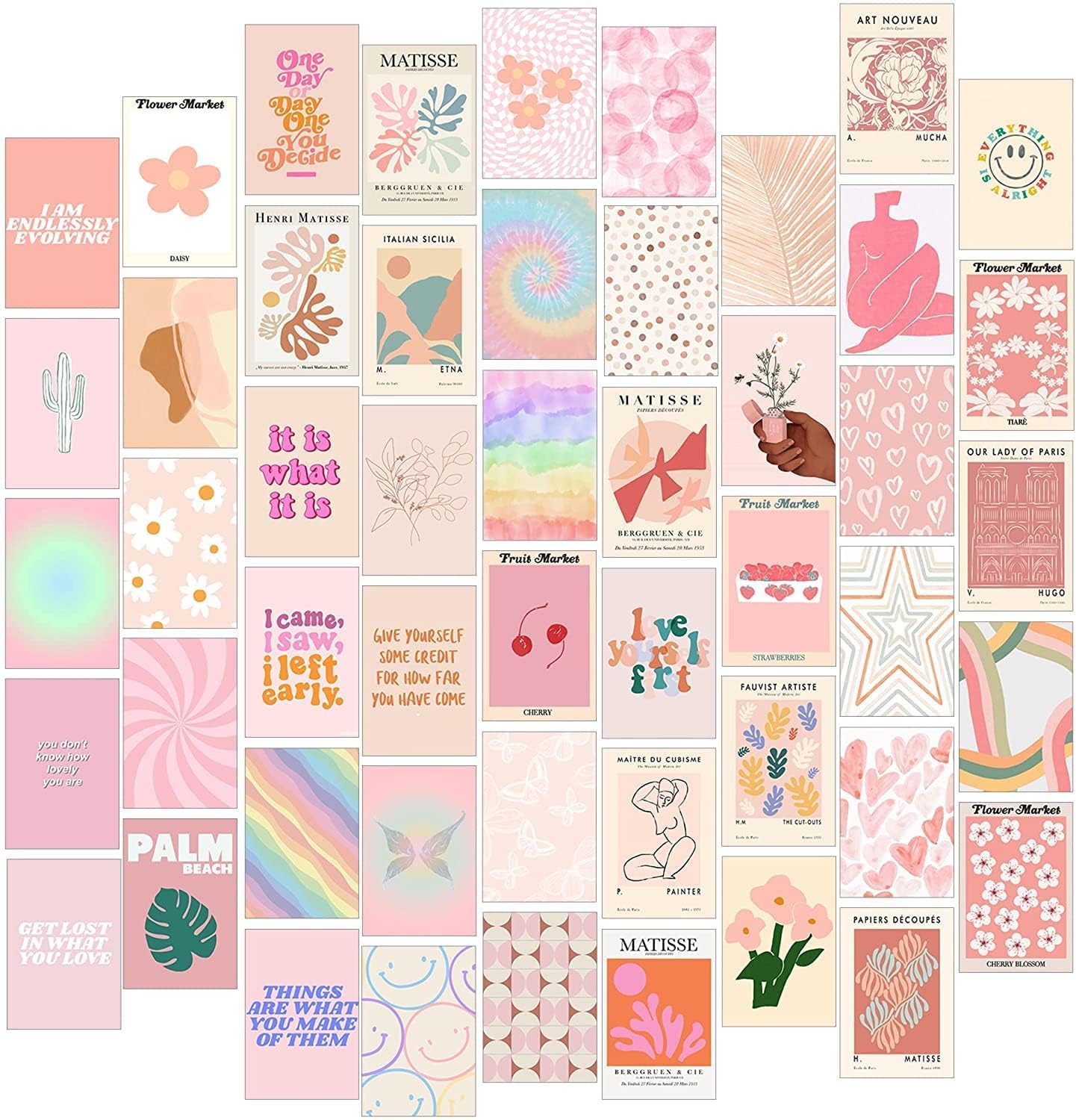 Paper 50Pcs Danish Pastel Wall Collage Kit Aesthetic Pictures, Posters Matisse Wall Art Prints Preppy Room Decor 4"X6" For Teens Girls (Danish Pastal Wall Collage Kit 01)