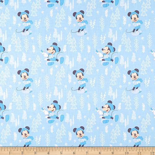 Eugene Textiles Mickey & Minnie Mouse Little Meadow Forest - Tela azul por yarda