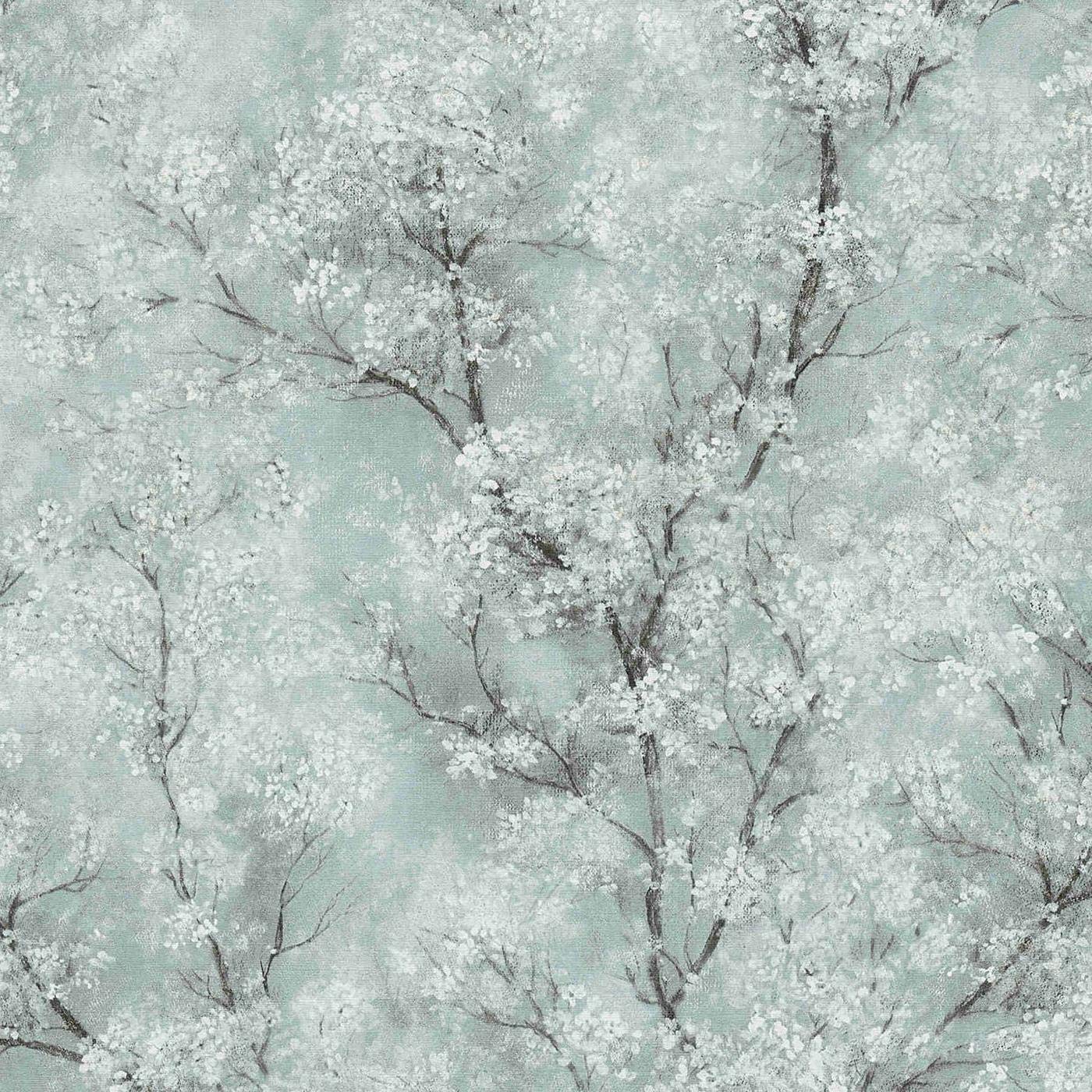 Yöl Blue Blossom Glitter Oriental Wallpaper Vinyl