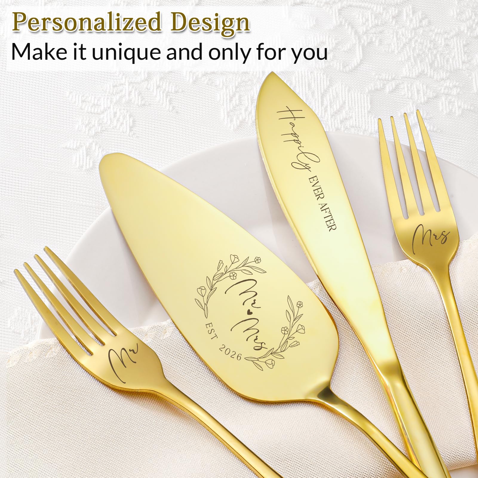 Gold Wedding Cake Knife & Server Set - 4 Piece -3