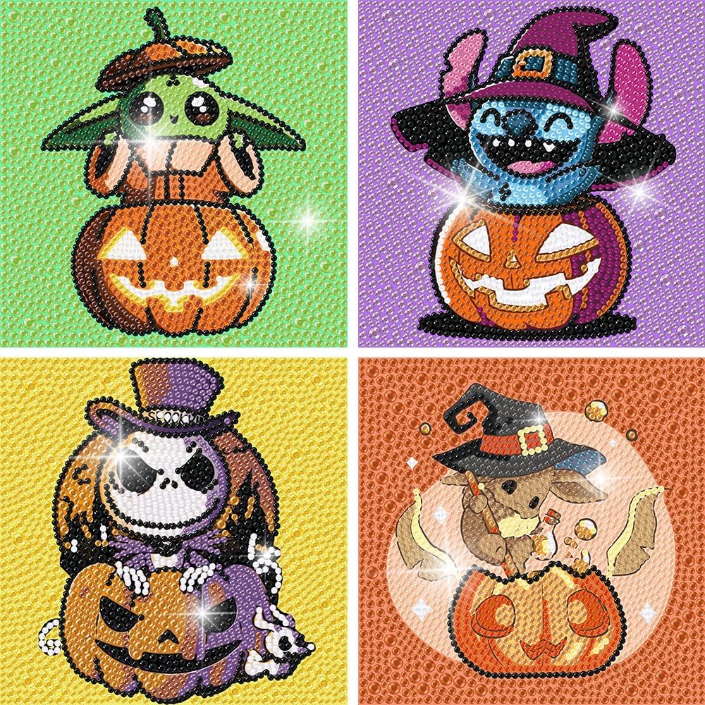 4 Pack Diamond Painting Kits for Kids, Halloween Diamond Art Kits for Kids, DIY Full Drill Kids Diamond Painting Kits Ages 8-12,Gem Art & Crafts Home Wall Decor 6x6 inch