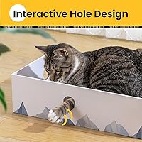 Vista 5 de Caja rascador para gatos con almohadilla de cartón de doble cara resistente, tumbona de cartón, cama para gatos de interior, diseño de agujero Blanco