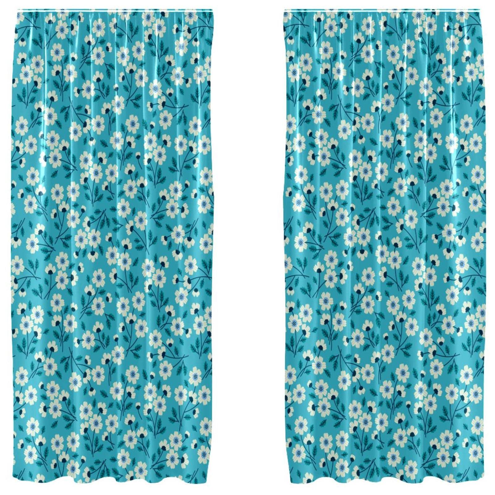 Cortinas opacas microfibra floral azul 55x84 pulgadas paneles opacos decorativos ventana dormitorio