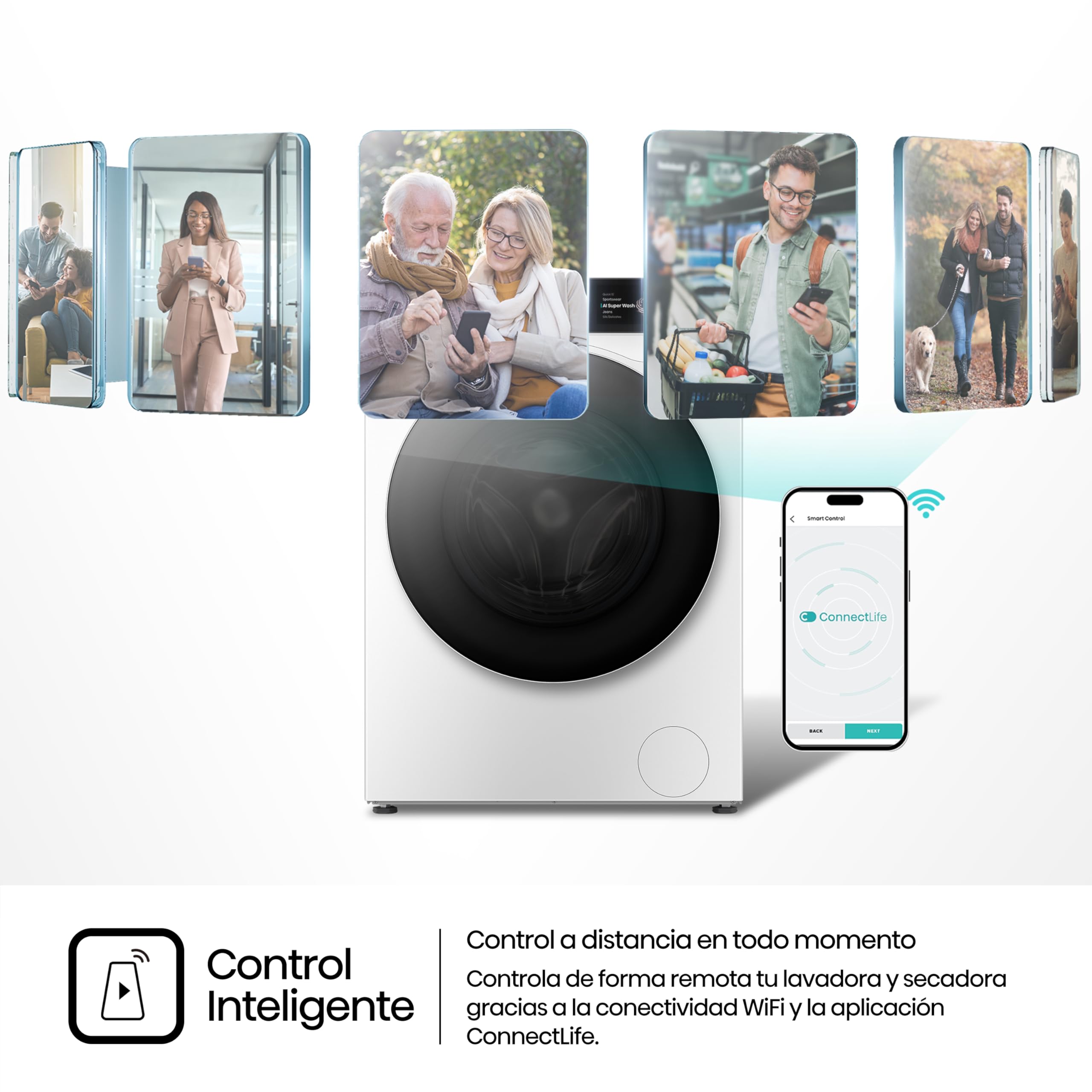 Hisense WF7S1247BW - Lavadora, Clase A, 12 Kg, Pantalla Táctil, Auto Dosificación, Conectividad WiFi, Monitor de Consumo, Lavado Rápido 15', Finalización Diferida, Blanco