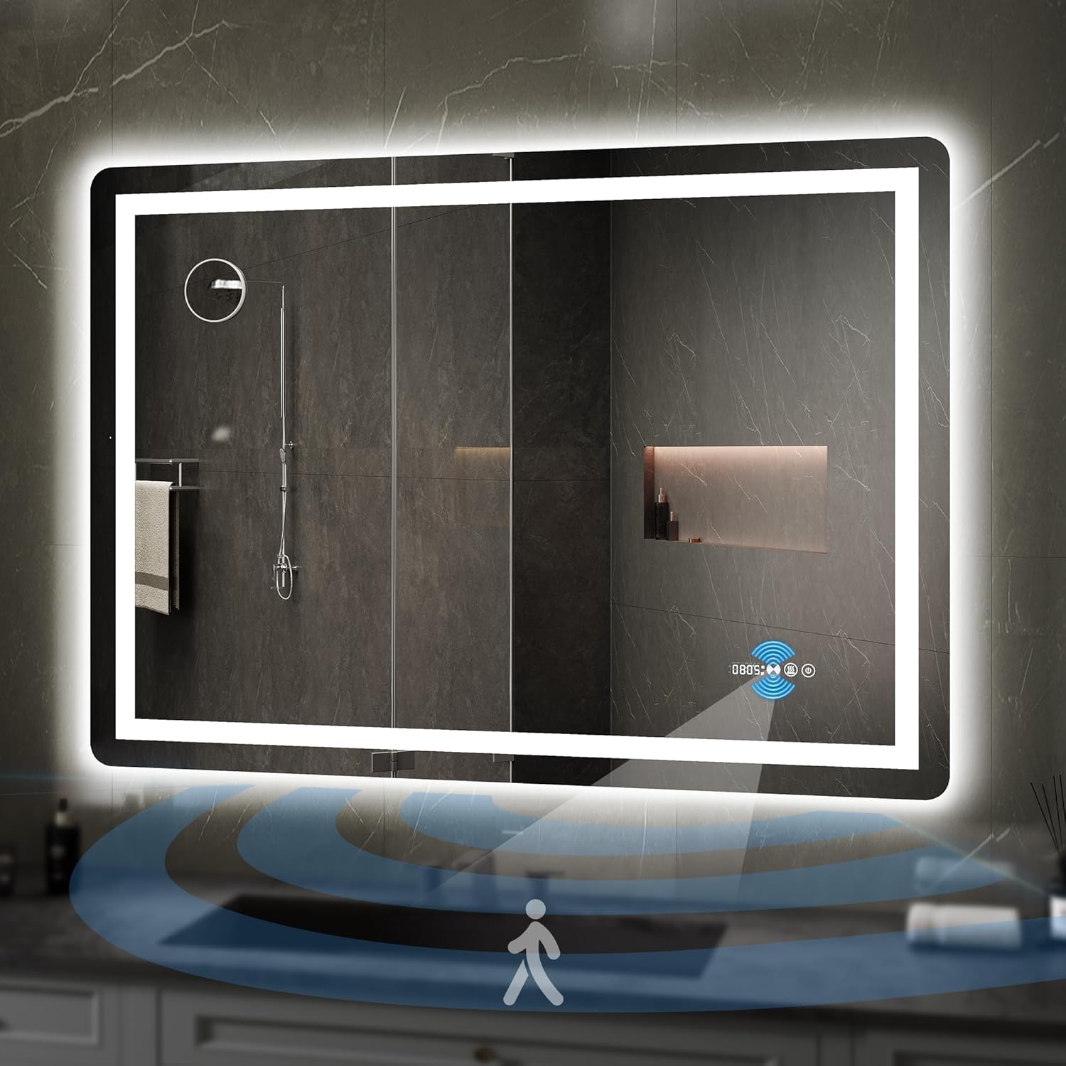 YITAHOME 48x32 Inch LED Bathroom Mirror with front and back lighting