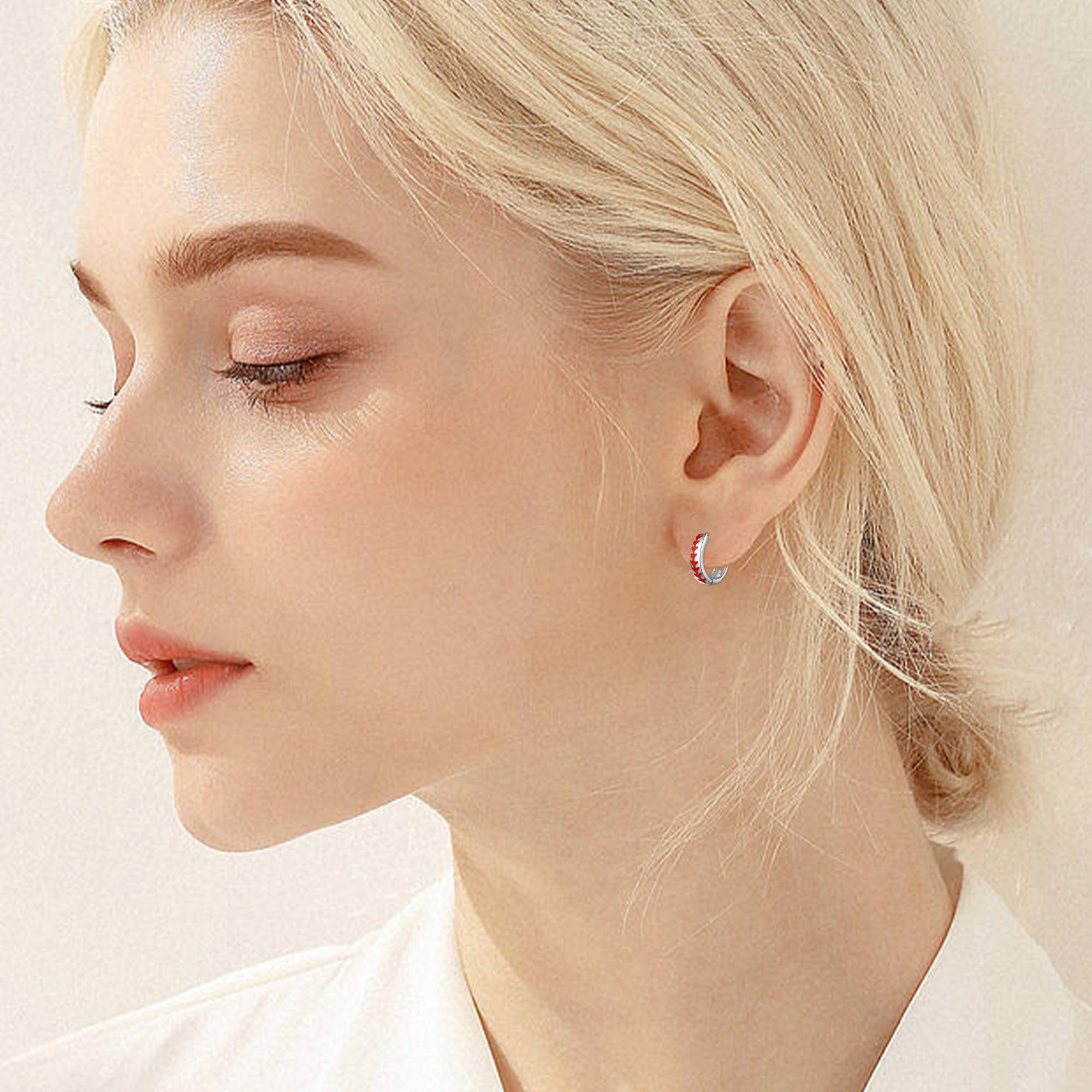 Baseball Earrings 925 Sterling Silver Sport Hoop Earrings Baseball Jewelry for Women Sport Lover
