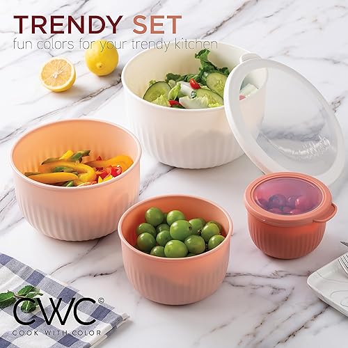 Miniatura 4 de COOK WITH COLOR Tazones de preparación con tapas, cuencos profundos de plástico anidables con tapas (rosagris)