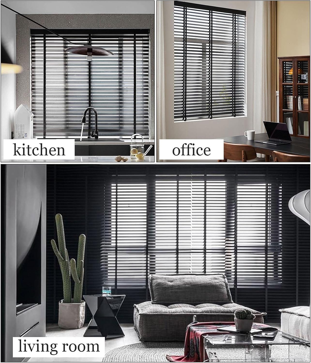 Wooden Venetian Blinds, Horizontal Window Blinds, Light Filtering Mini Blinds, Natural Solid Wood Blinds, Indoor and Outdoor Venetian Shades, Black,WxH-50x160cm/20 * 63in