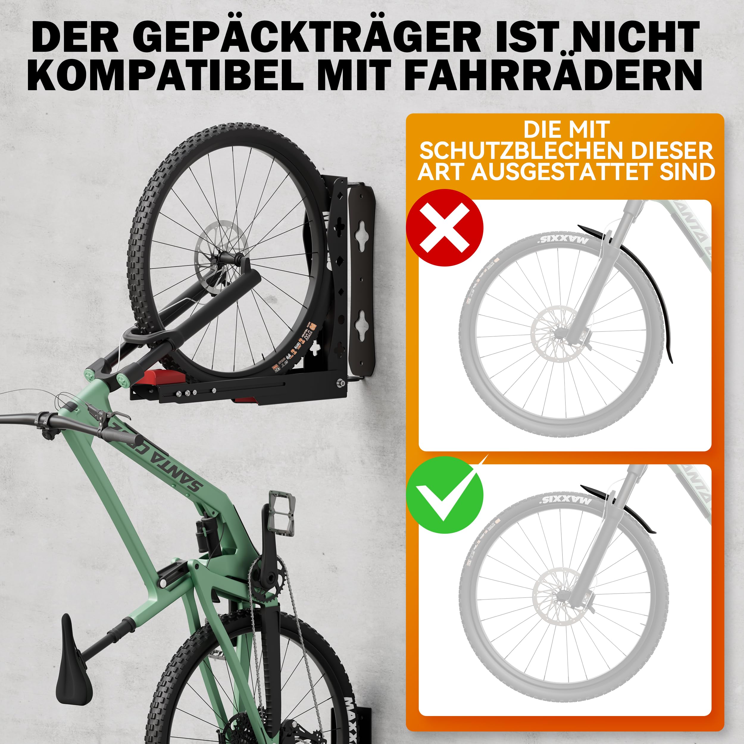Supporto da parete girevole per bicicletta, da parete, salvaspazio, facile da appendere e da appendere, può contenere fino a 35 kg, per biciclette da 24 a 29 pollici (1)