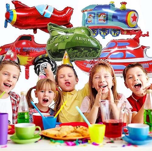 Miniatura 4 de 9 globos de transporte, globos de papel de aluminio de TACYKIBD Vehículos, tren, ambulancia, policía, auto, camión de bomberos, autobús escolar,