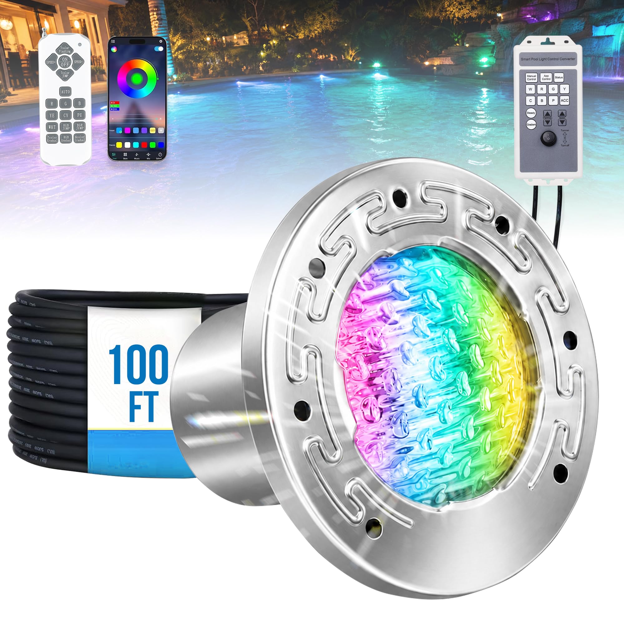 Photo 1 of Generalman RGB LED Pool Light, 6-Inch, 100ft Cable, APP & Remote Control