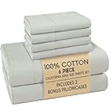 Cal King Percale Sheet Set– 6 Piece 100% Cotton Sheet Set Cal King, with 15” Deep Pocket Fitted Sheet, Crisp Weave for Cool Cozy Sleep, Soft & Breathable, Everyday Sheets – Silver