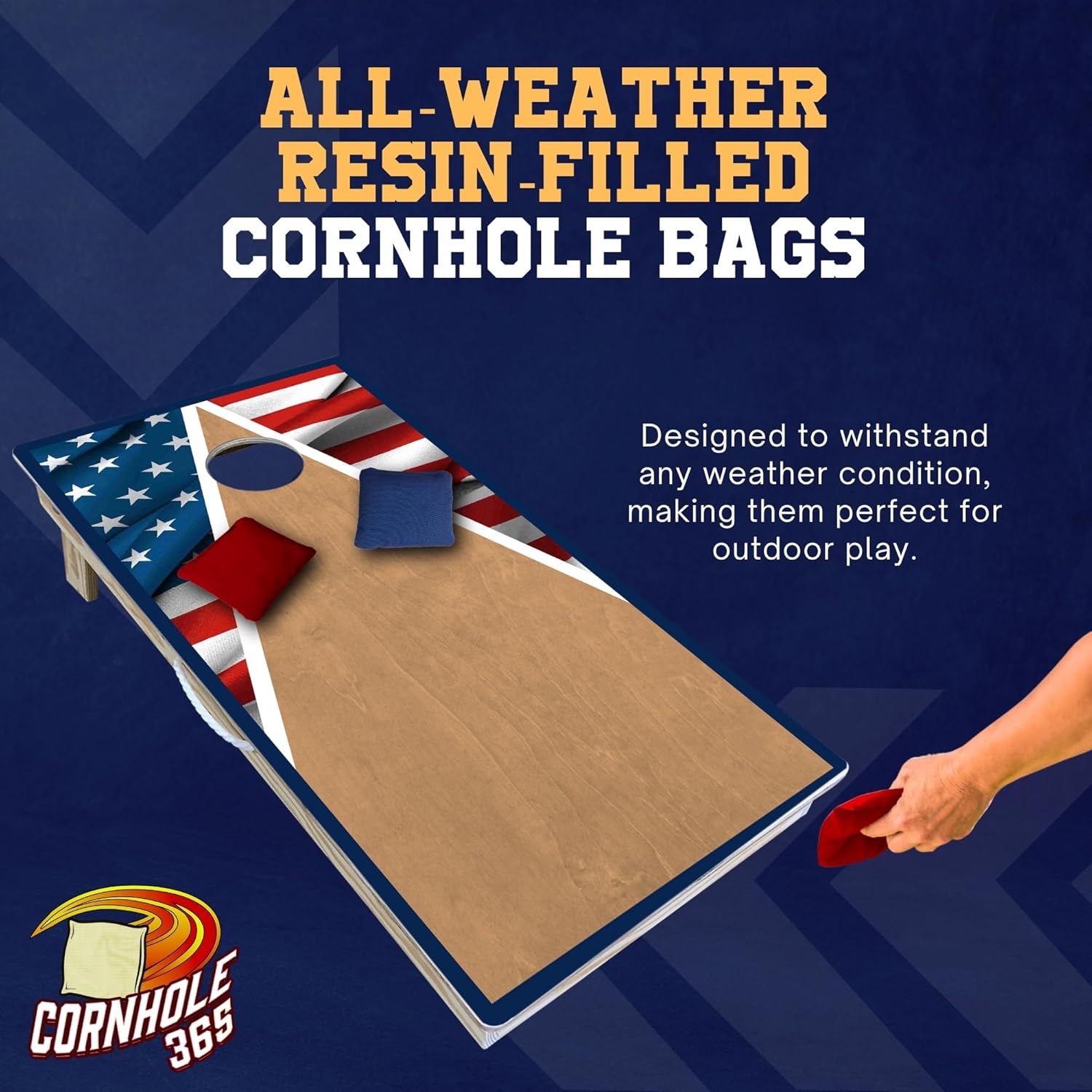 Cornhole365 Complete Cornhole Board Set - Includes Solid Wood Cornhole Board, 8 All-Weather Cornhole Bags, Portable Carrying Case & String Tote Bag Outdoor Game Bundle