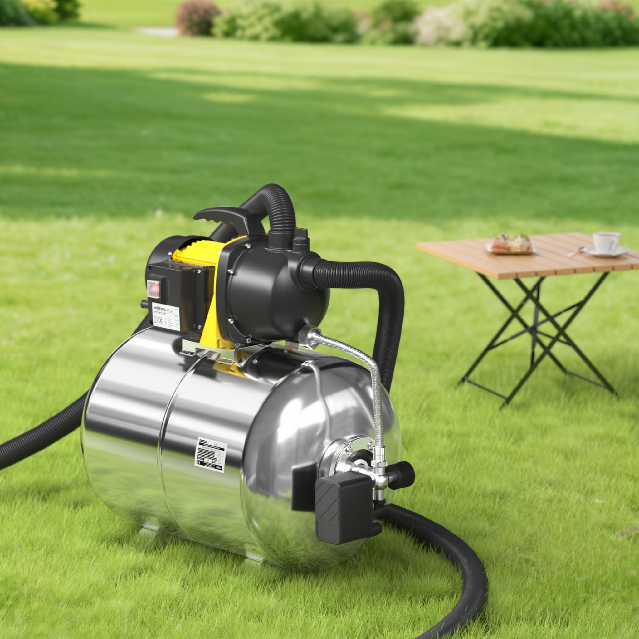 Wiltec Edelstahl Ausdehnungsgefäß 50 Liter, horizontaler Membrankessel für Hauswasserwerke und Druckerhöhungsanlagen mit EPDM Membran