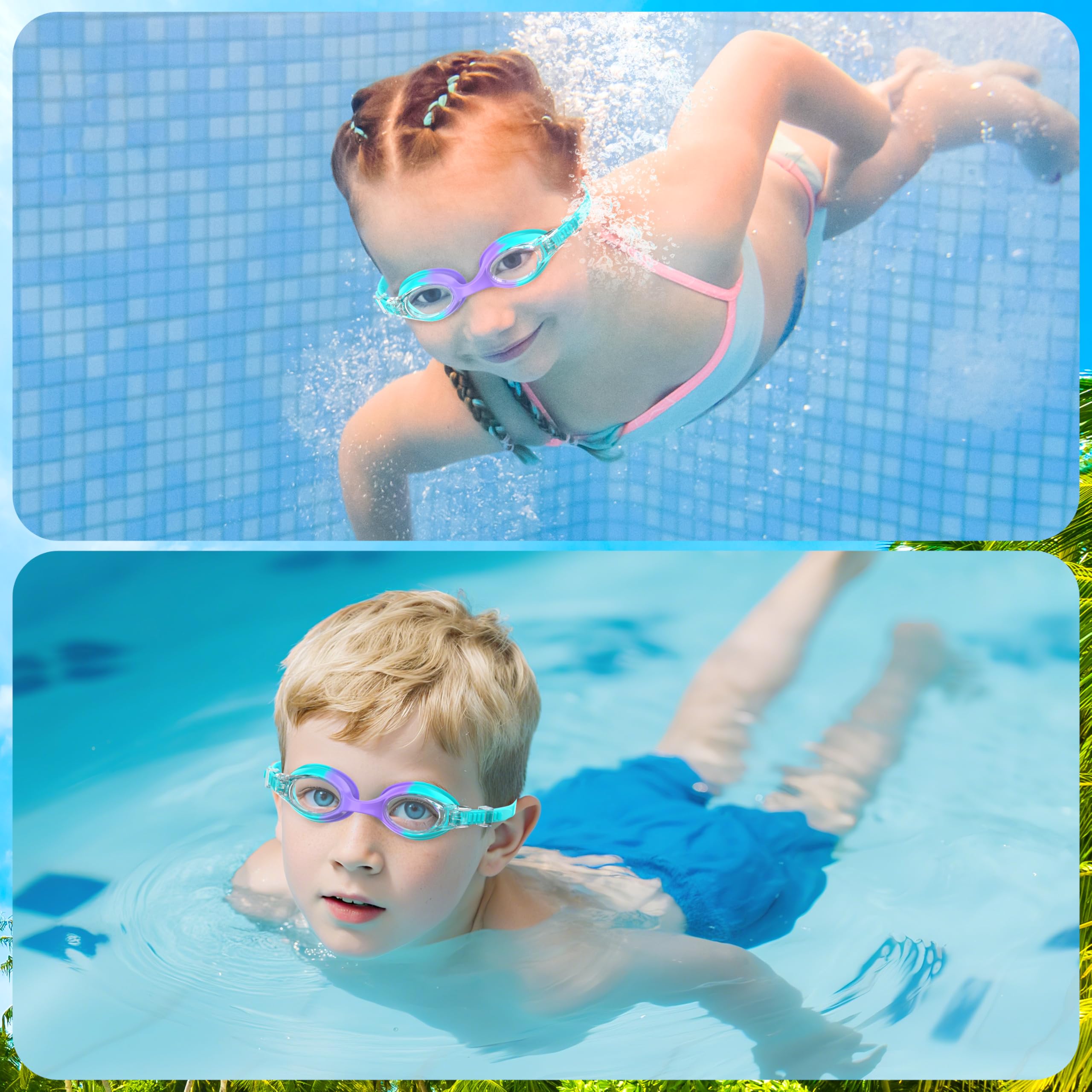 Lunette Piscine Enfant 2 Pcs Anti-Buée Protection UV Silicone 3-12 Ans