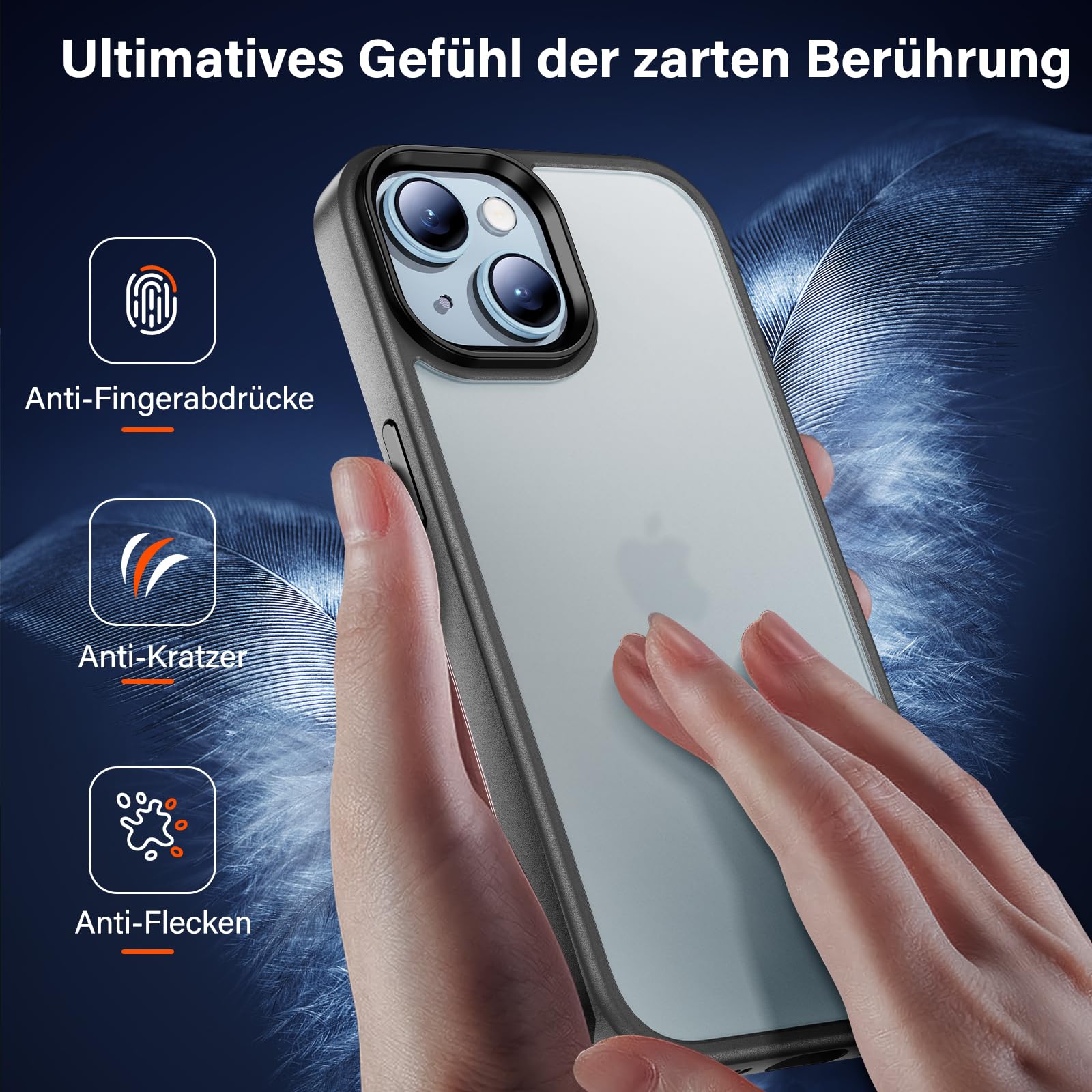 FLLAO 4 in 1 Cover per iPhone 15 Custodia con 2 Pellicola Vetro Temperato e 1 Fotocamera Protettiva, [Cuscino d'aria integrato] Morbido TPU Bumper