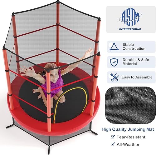 Miniatura 5 de Giantex - Trampolín infantil de 55, con red de seguridad y almohadilla de resorte, marco de acero resistente con cremallera integrada,