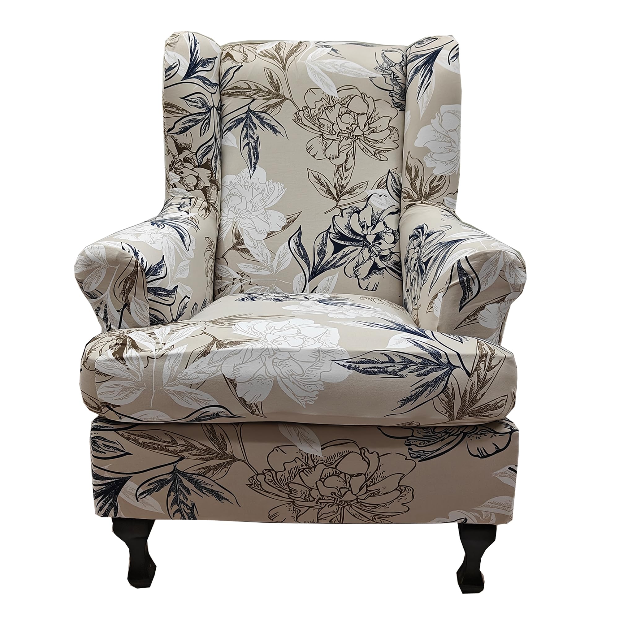 CRFATOP 2 Piece Stretch Wingback Chair Cover Printed Wing Chair Slipcovers Spandex Fabric Wingback Armchair Covers with Elastic Bottom for Living Room