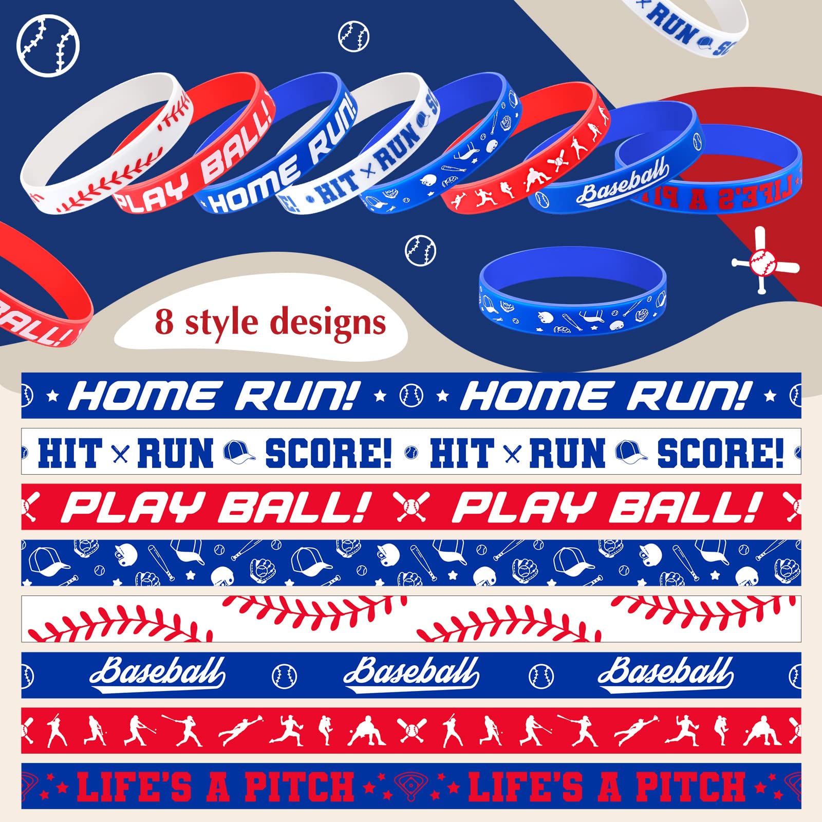 160 Piece Baseball Silicone Bracelets - Motivational Rubber Wristbands For Sports Parties & Events