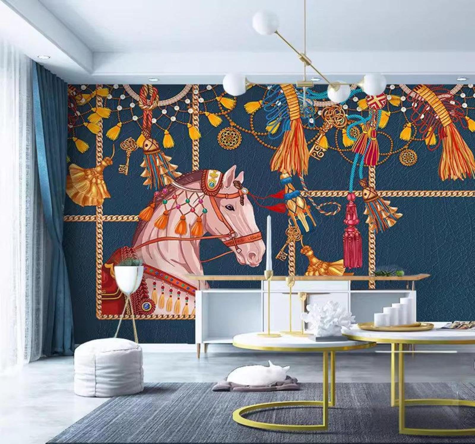 Vintage Affordable Luxury Orange Horse Clothing Shop 3D Wallpaper Easy Install Feature Office Living Room Sofa Bedroom TV Background Wall Decoration-350cm×256cm