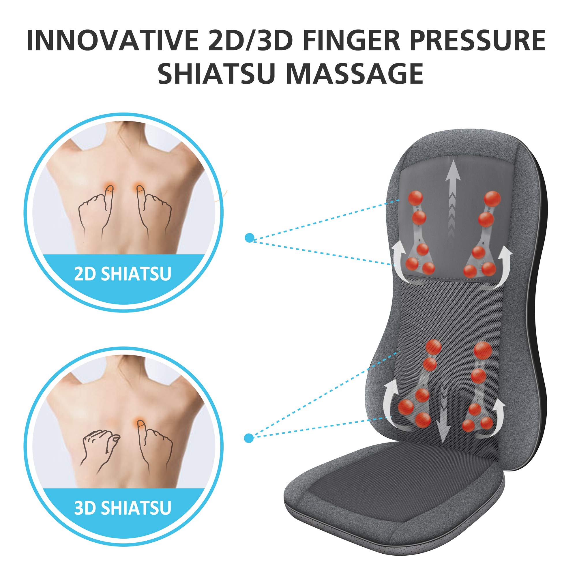 COMFIER Siège de Massage Shiatsu avec Chaleur - Masseur de Dos Complet par 2D/3D avec 10 nœuds de Massage, Coussin de Chaise de Massage à pétrissage pour Le Dos