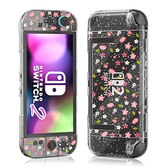 Cute Sakura Switch 2 Case Cover, Clear Hardshell for Nintendo Switch 2 Protective Skin Accessories with Waterproof, Shockproof, Scratch-Resistant, Transparent-Glitter PC Protector 2025