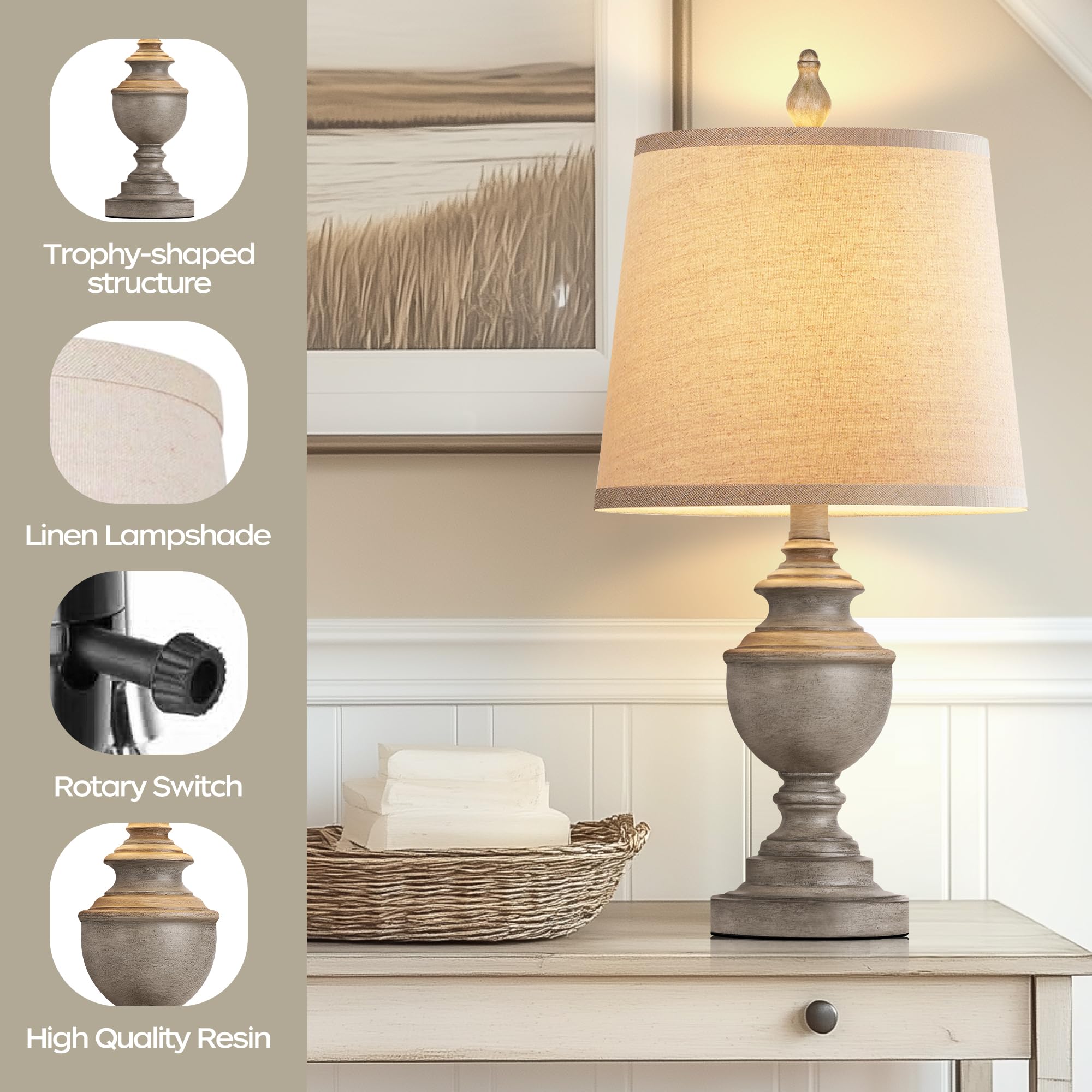 PARTPHONER Lot de 2 lampes de table blanches (ampoules LED incluses) (gris antique)
