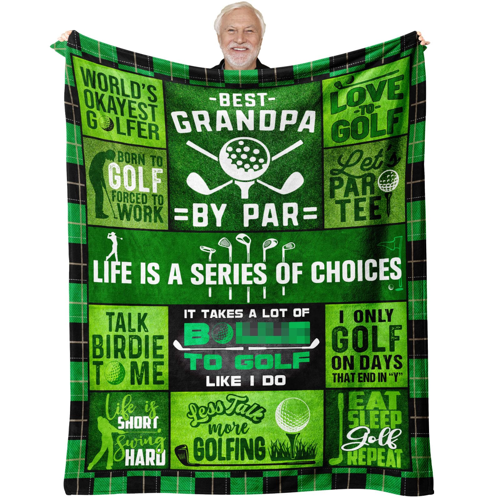 Zvzmzy Grandpa Golf Gifts Blanket 60"X 50", Golf Gifts for Grandpas, Birthday Presents for Golfer Grandfather, Best Grandpa by Par
