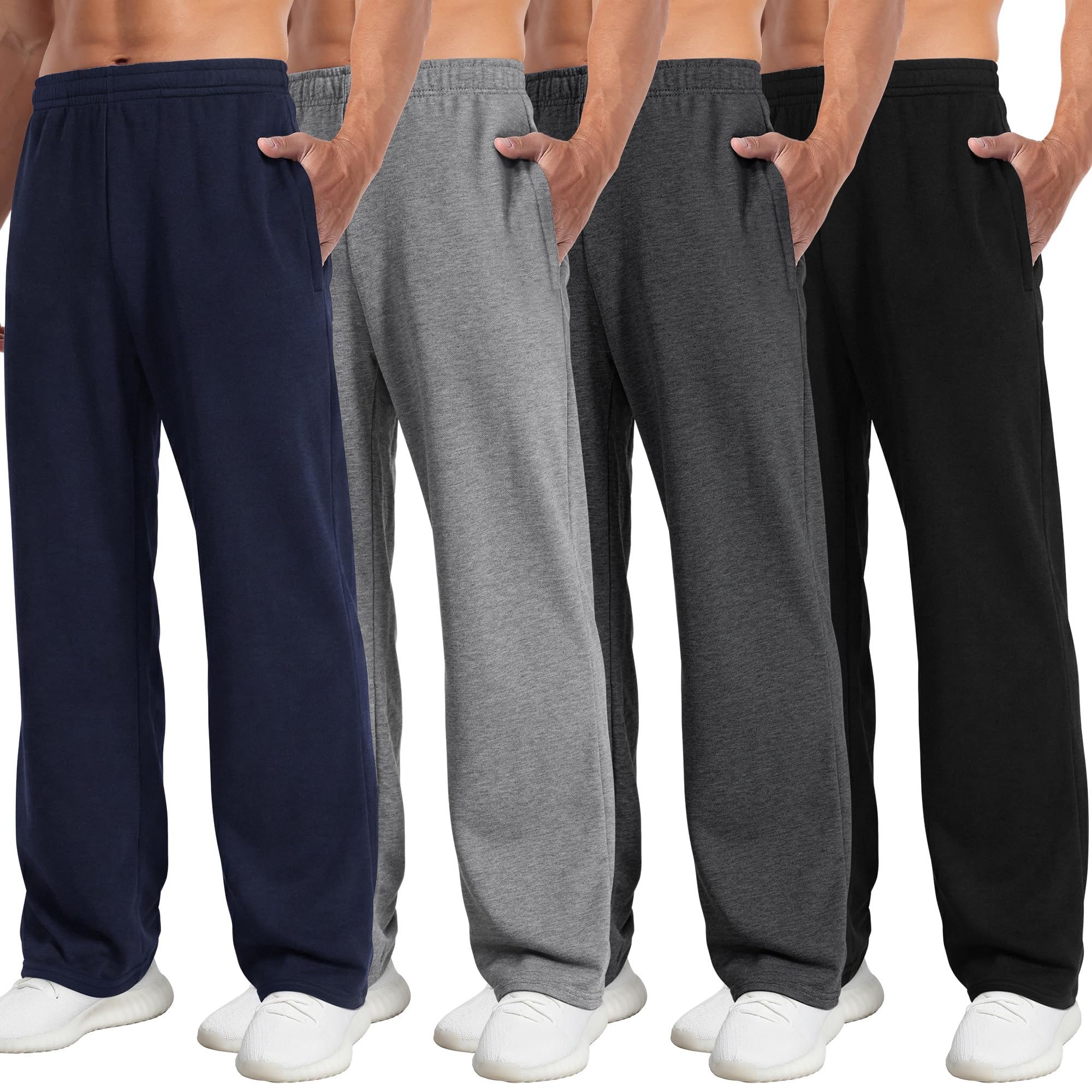 4 Pack Mens Sweatpants Athletic Joggers Mens Workout Open Bottom Lightweight Sweat Pants with Pockets