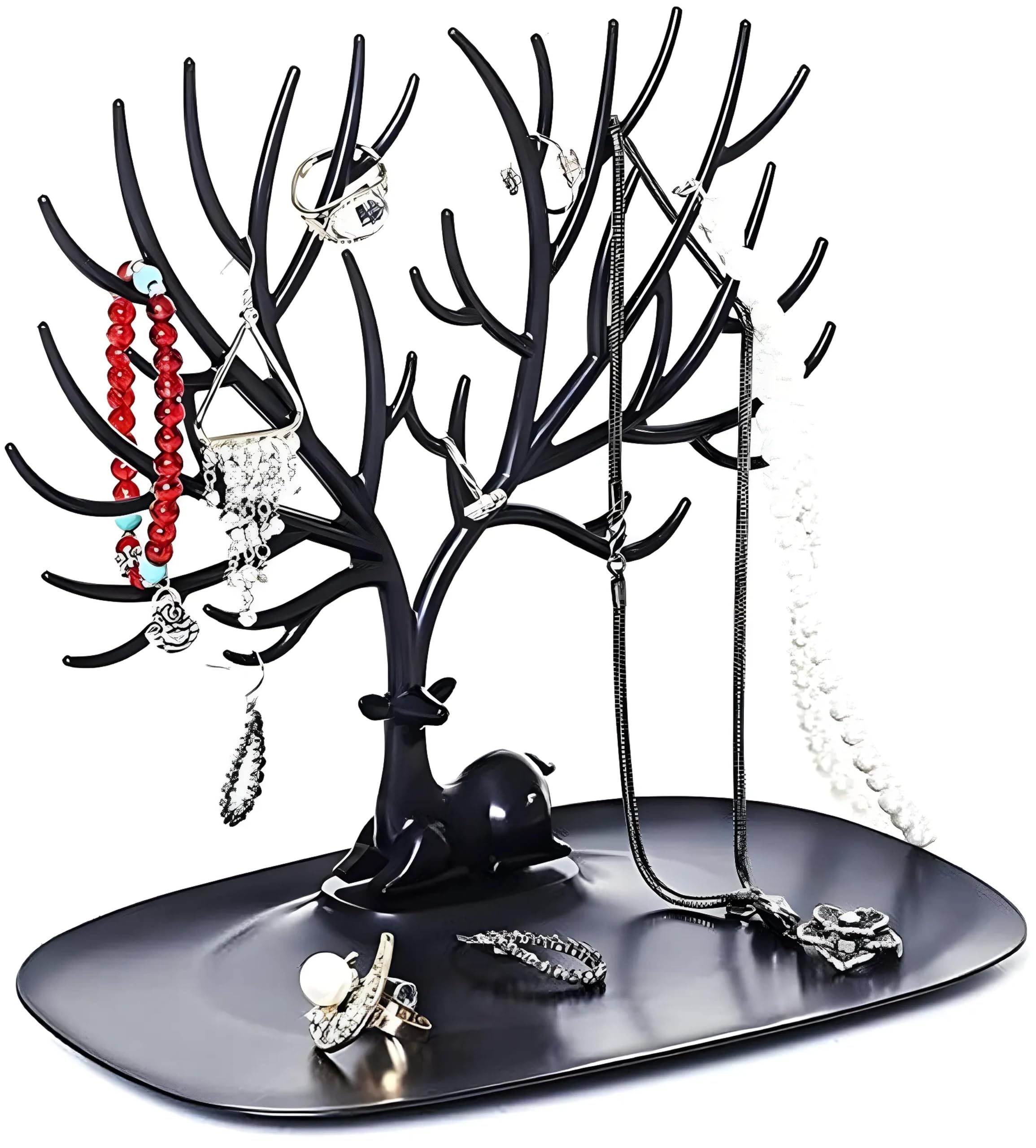 Kuber Industries Deer Tree Stand|Plastic Key Holder|Creative Sika Deer Tree Organizer for Sunglasses|Keys|Wallet (Black)