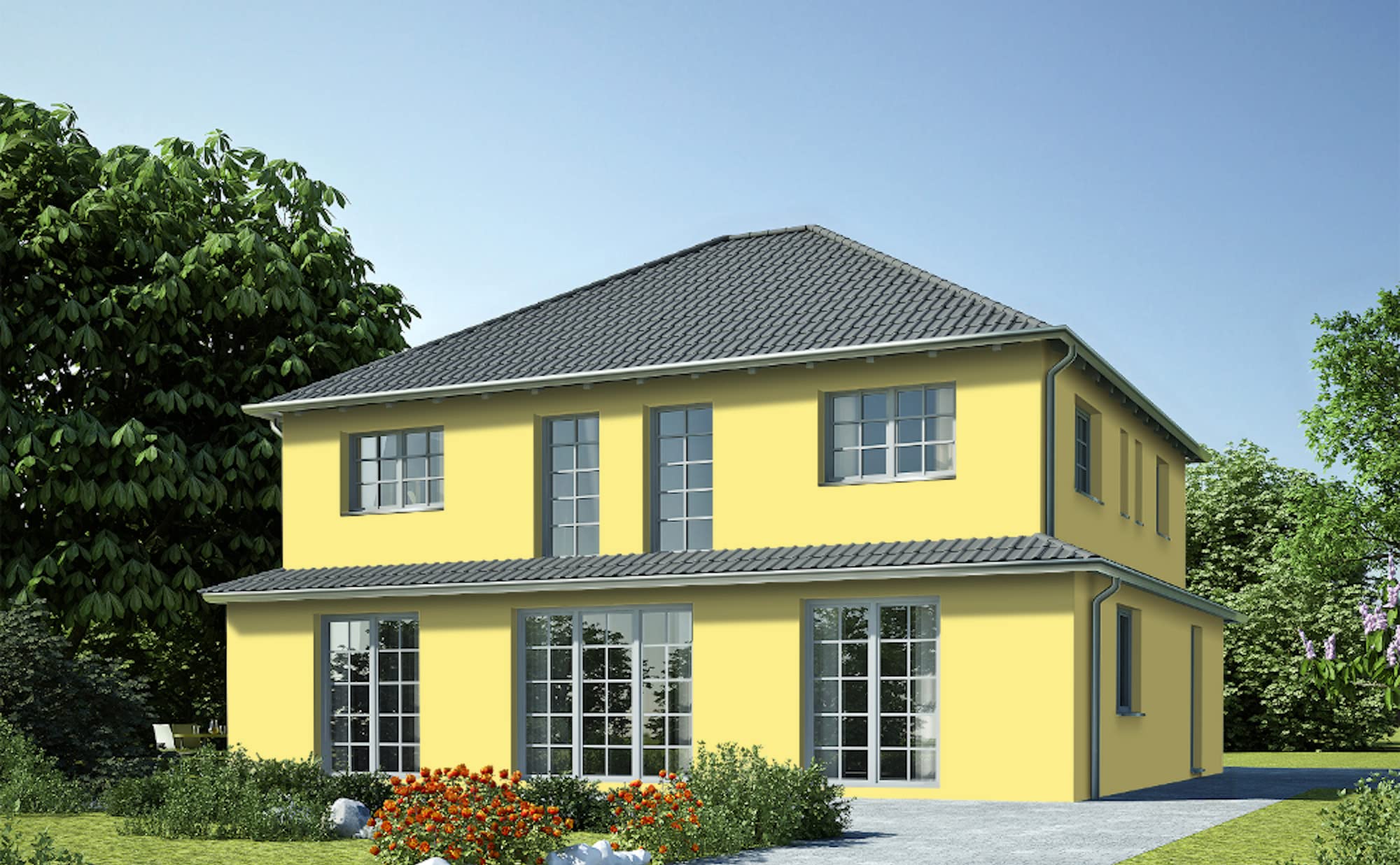 derendo Fassadenfarbe Gelb EXTRA silikonharzverstärkt aussen Cremegelb 10l | Für Putz Beton, Abperleffekt, wasserabweisend, UV-beständig, hohe Deckkraft, rissfüllend, diffusionsoffen, Made in Germany