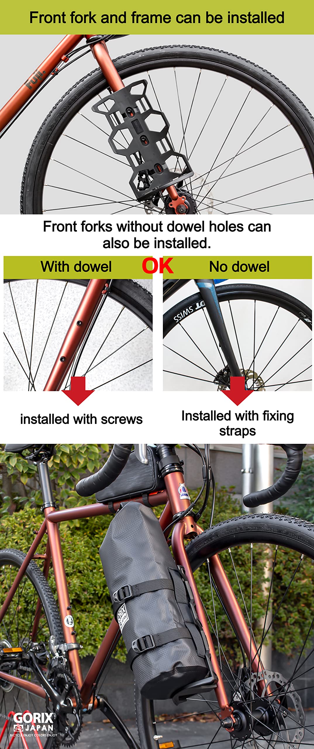 GORIX Bicicleta De múltiples Fines Jaula + Impermeable Bolsa Colocar Portabotellas Tenedor Frontal Grande Jaula (GORICAGE)