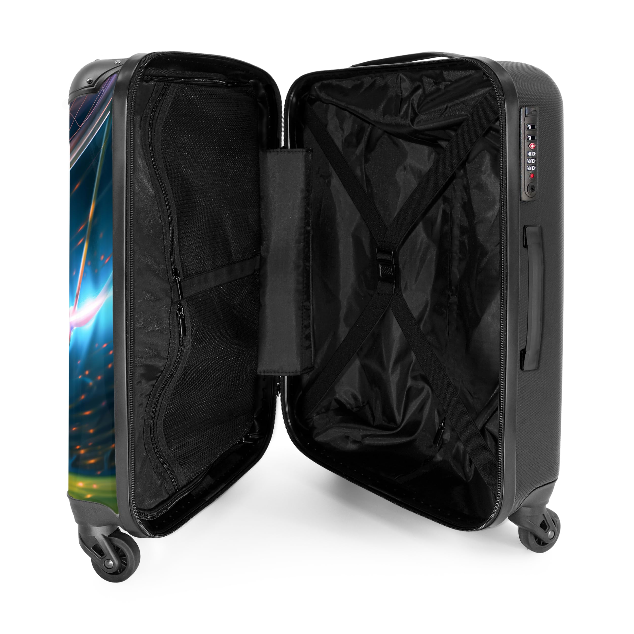 NoBoringSuitcases.com Maleta Infantil Niño Con Ruedas, Mediana, TSA, De Viaje Grande 23 Kilos (67 cm - 72 L), (Fútbol - Azul Oscuro)
