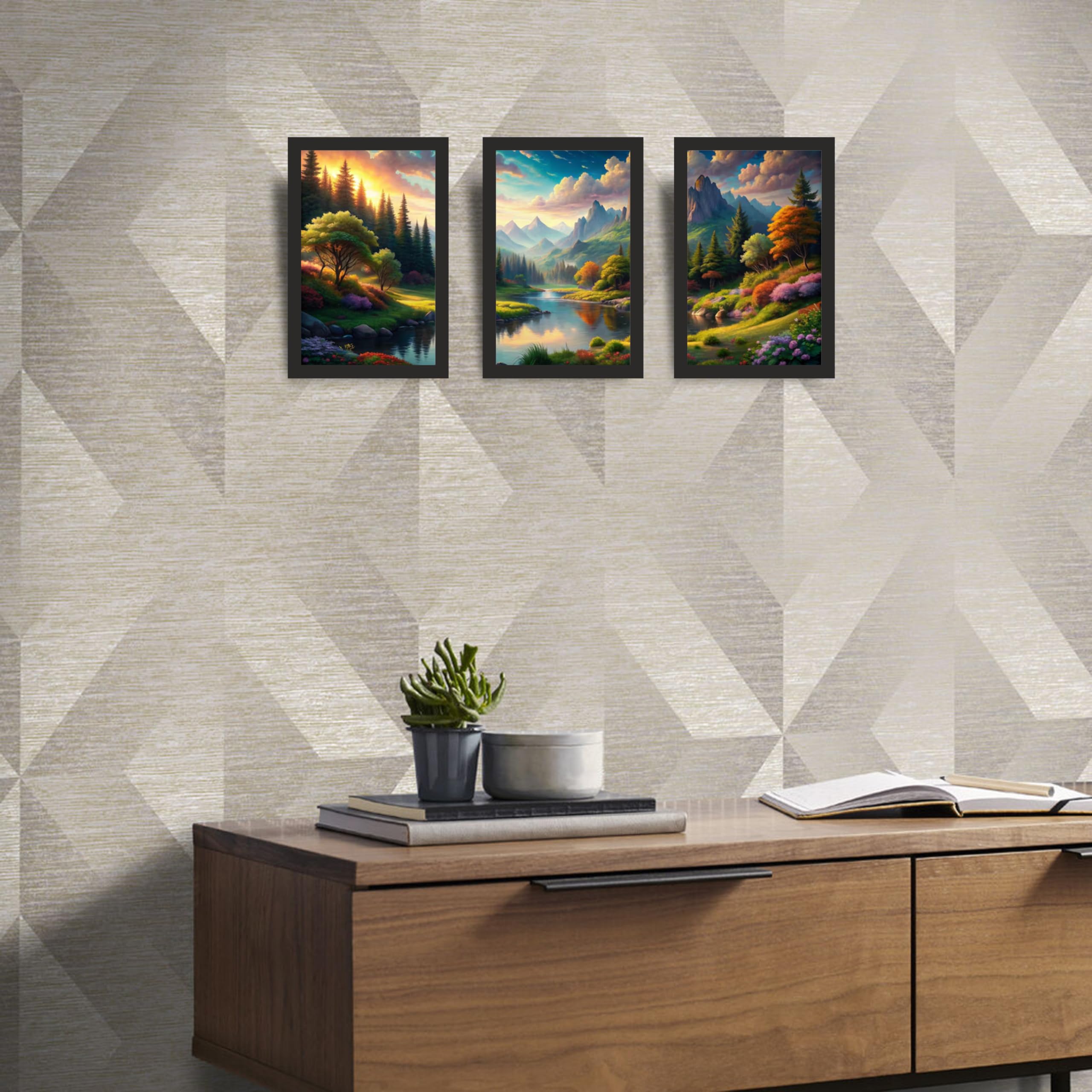 Colorful Mountain Landscape Wall Art Frame Set of 3