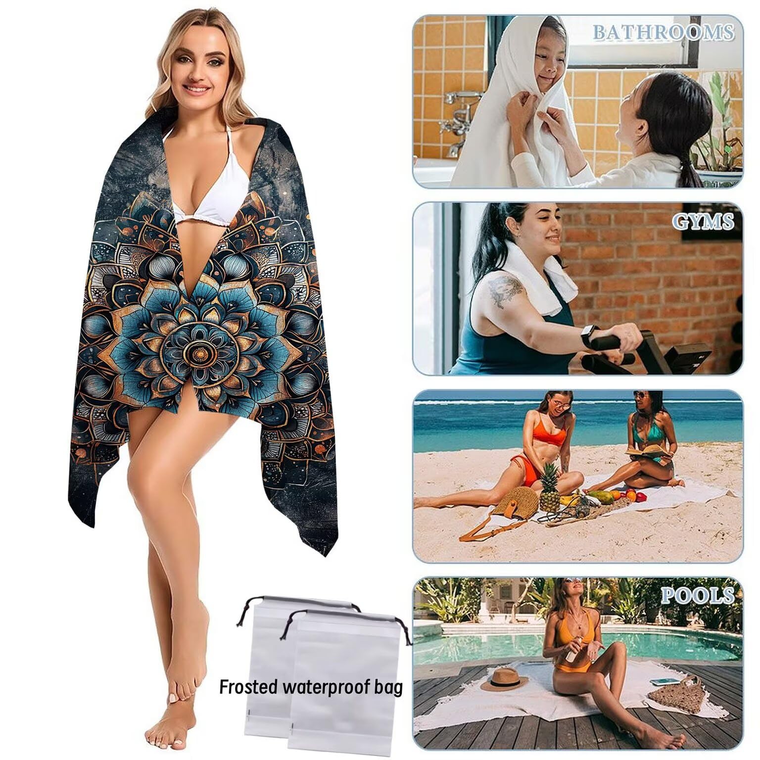 Strandtuch XXL 2er Set 80 x 160 cm, Groß Schnelltrocknendes Mikrofaser Handtuch, Sandfrei Badetuch, Summer Must Haves, für Damen Herren Reise Urlaub Sauna, mit Tasche (Nationalwind Mantaro) B-648