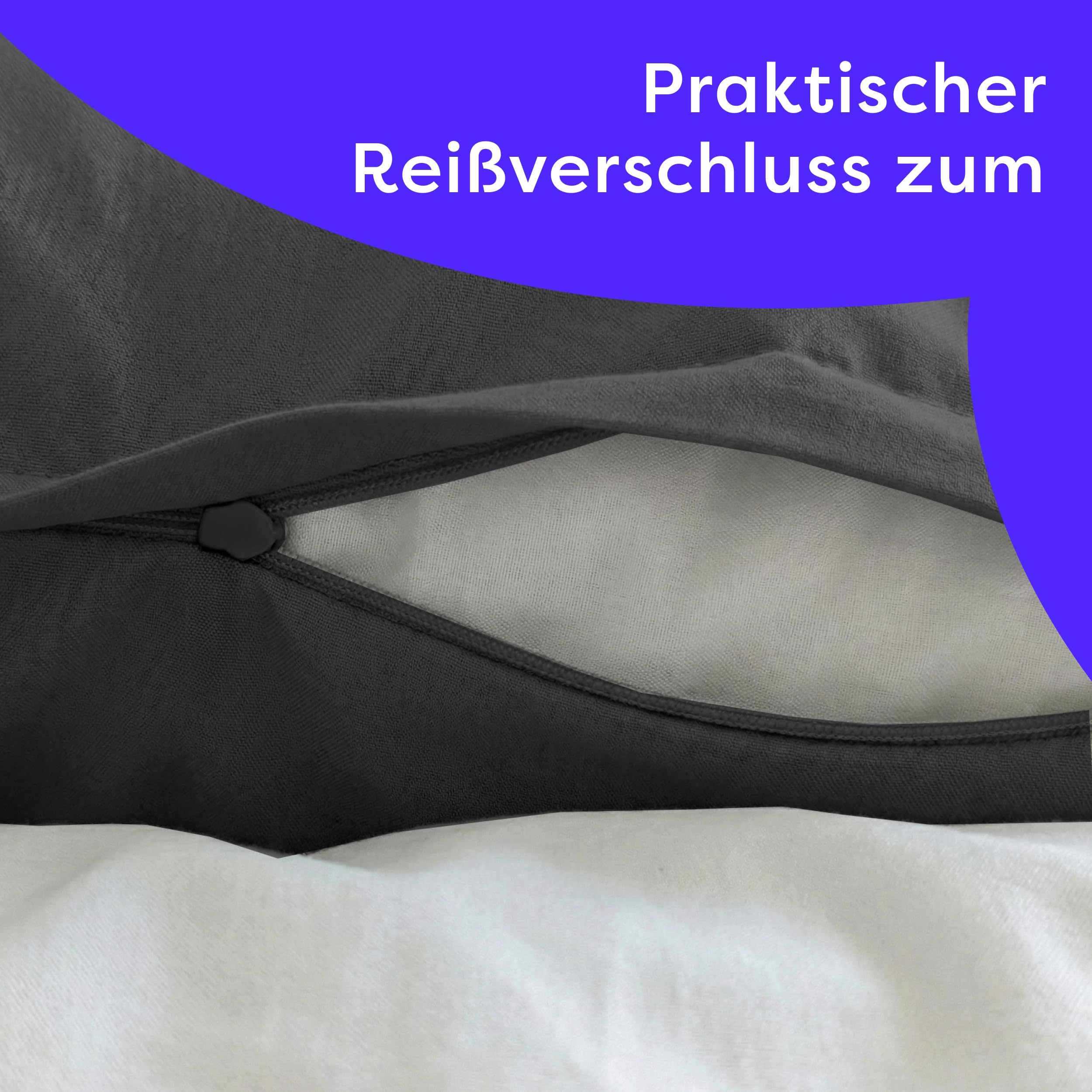 Wolkenfeld Bettwäsche 220x240 Baumwolle Reforcè Oeko-TEX – Bettwäsche-Sets Mit Bettbezug 220x240 2 Kissenbezug 80x80 – Atmungsaktiv & Pflegeleicht – Bettwäsche Mit Reißverschluss – Anthrazit