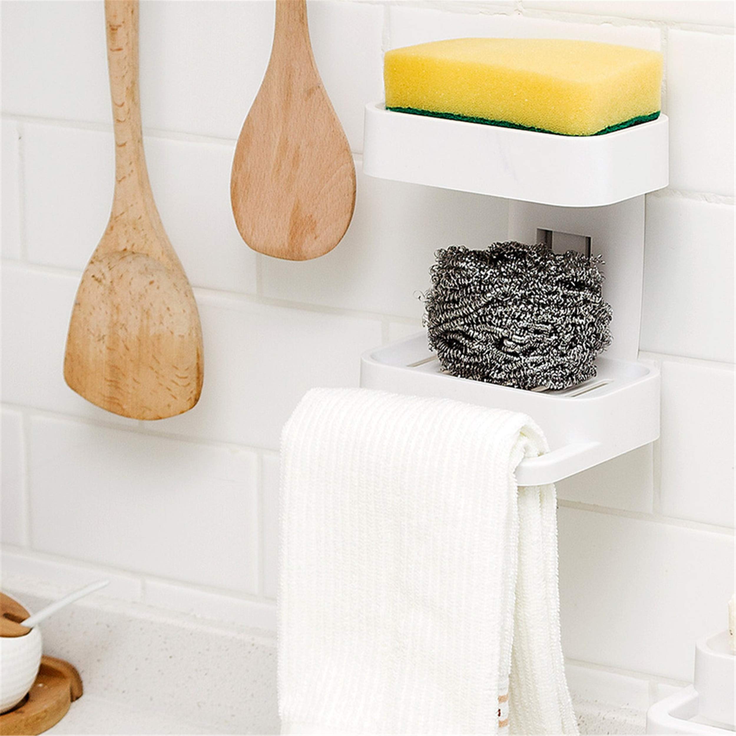 GRENFAS_Single/Double Layers Soap Basket Bathroom Suction Soap Holder Soap Box Kitchen Tools Storage Rack Drain Basket - (Color: Single White)