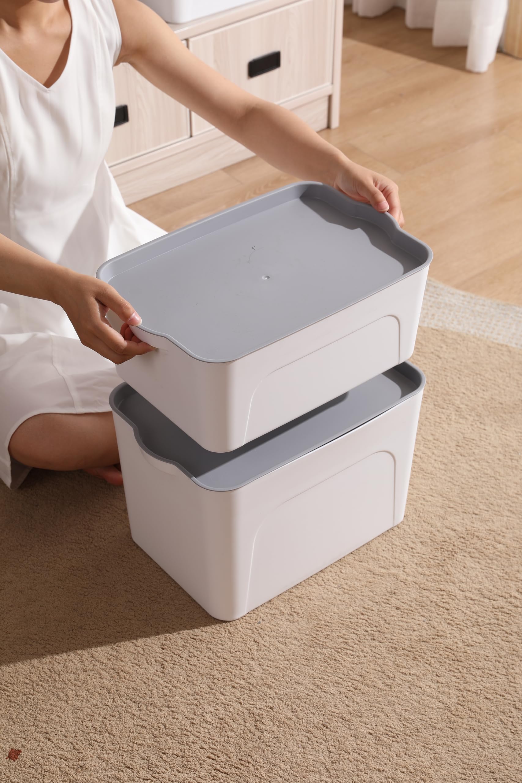 RMAN Scatola Porta Oggetti Plastica con Coperchio, 5L * 4, Bianco