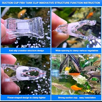 6pcs Aquarium Suction Cup Clips Seaweed Clip for Saltwater Fish Tank Veggie Feeder clamp Plant Holder nori Clip Saltwater Aquarium Tool Fish Tank Accessories