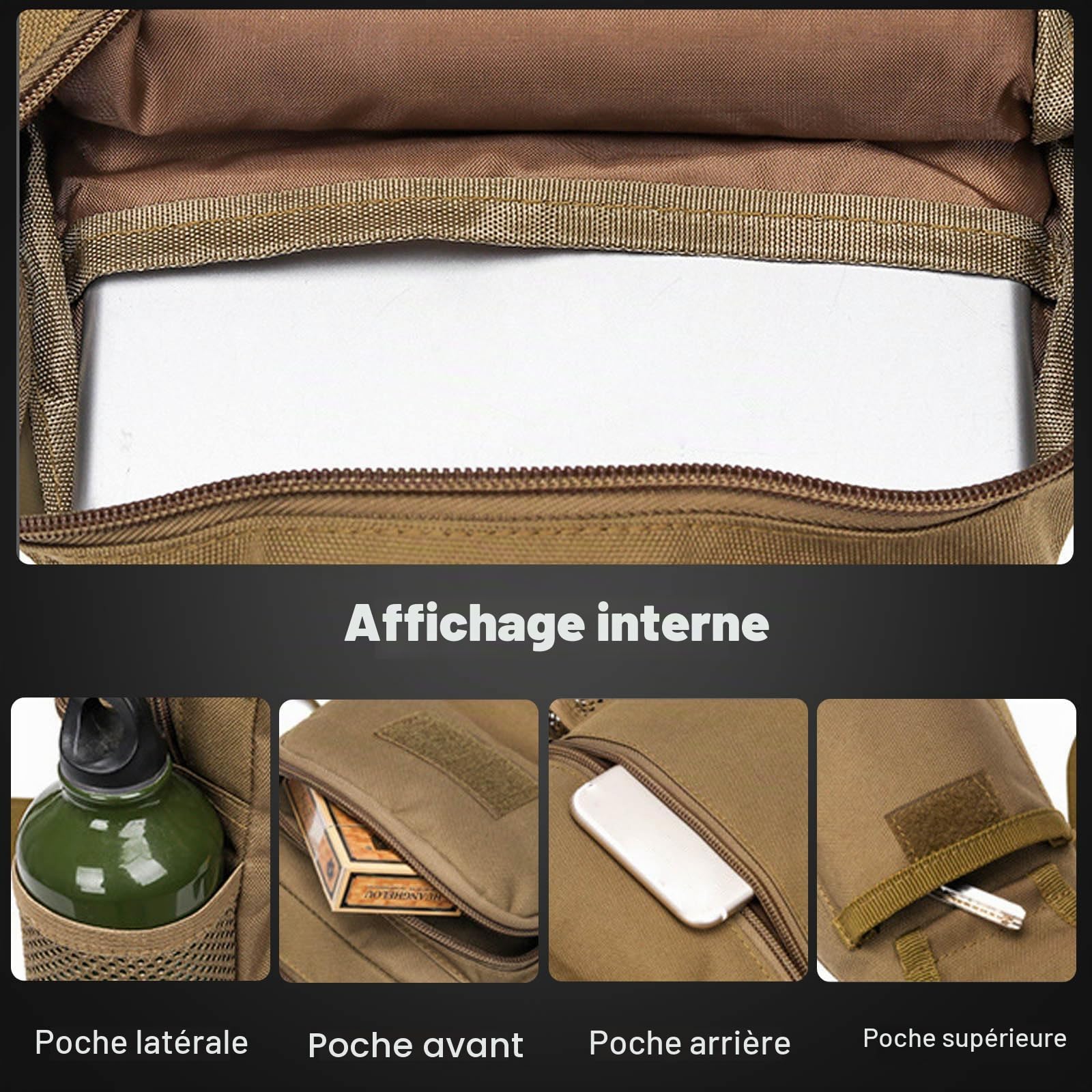 FANDARE Sac à Dos Militaire Poitrine Tactique Homme Femme Randonnée avec USB et Bandoulière Sacoche d’Epaule pour Voyage, Sports, Travers, Cyclisme et Moto
