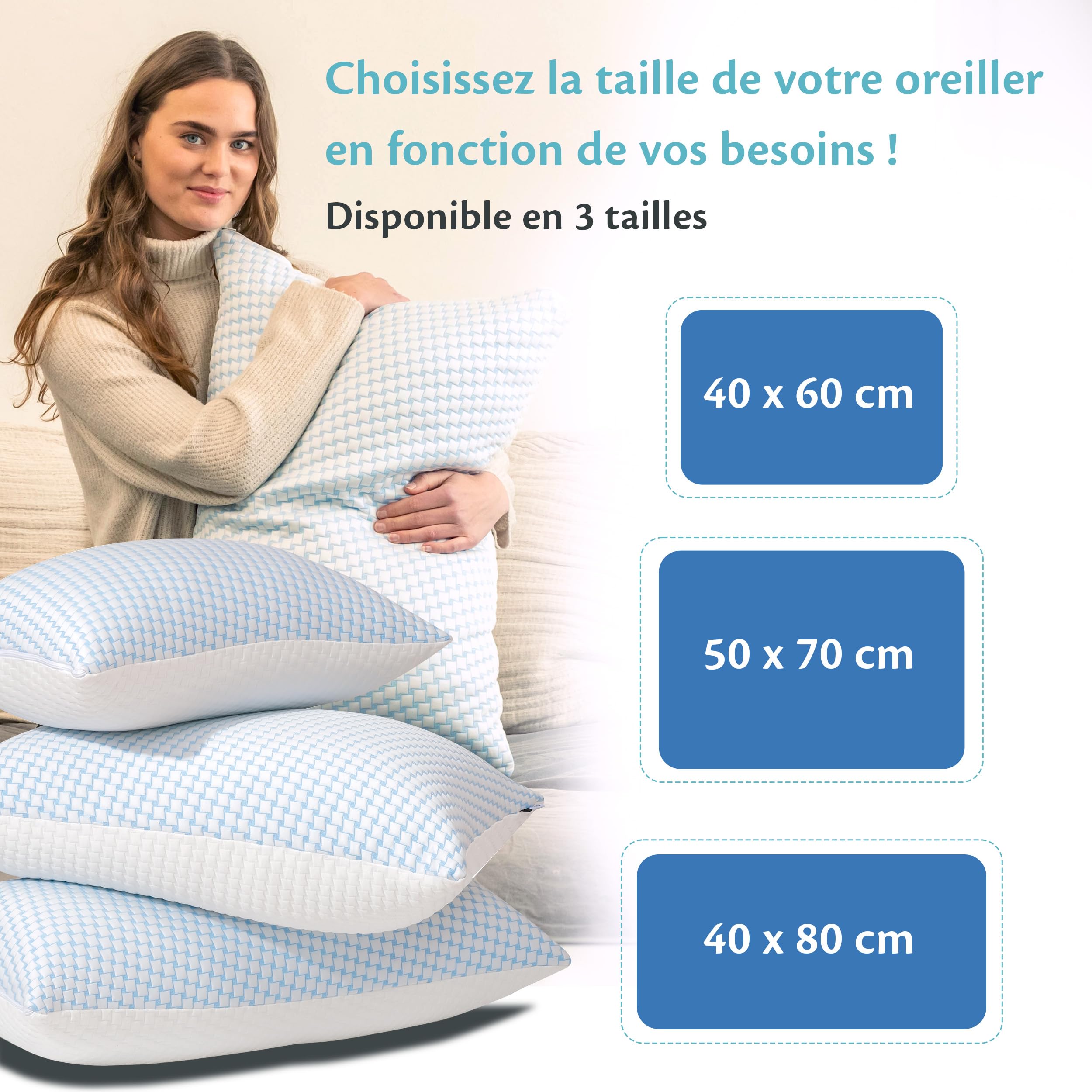 Ella Oreiller Memoire Forme 50x70 cm - Oreiller Ergonomique Cervical – Coussin à Mémoire de Forme pour Les douleurs cervicales - dormeurs sur Le côté, sur Le Dos, sur Le Ventre