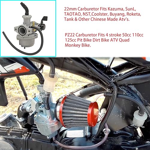 Miniatura 7 de Carburador PZ22 PZ22 Filtro de Carbohidratos y Aire Compatible con Motocicletas Dirt Bike Pit Bike Monkey Scooter ATV Quad Go Karts de 110cc 125cc