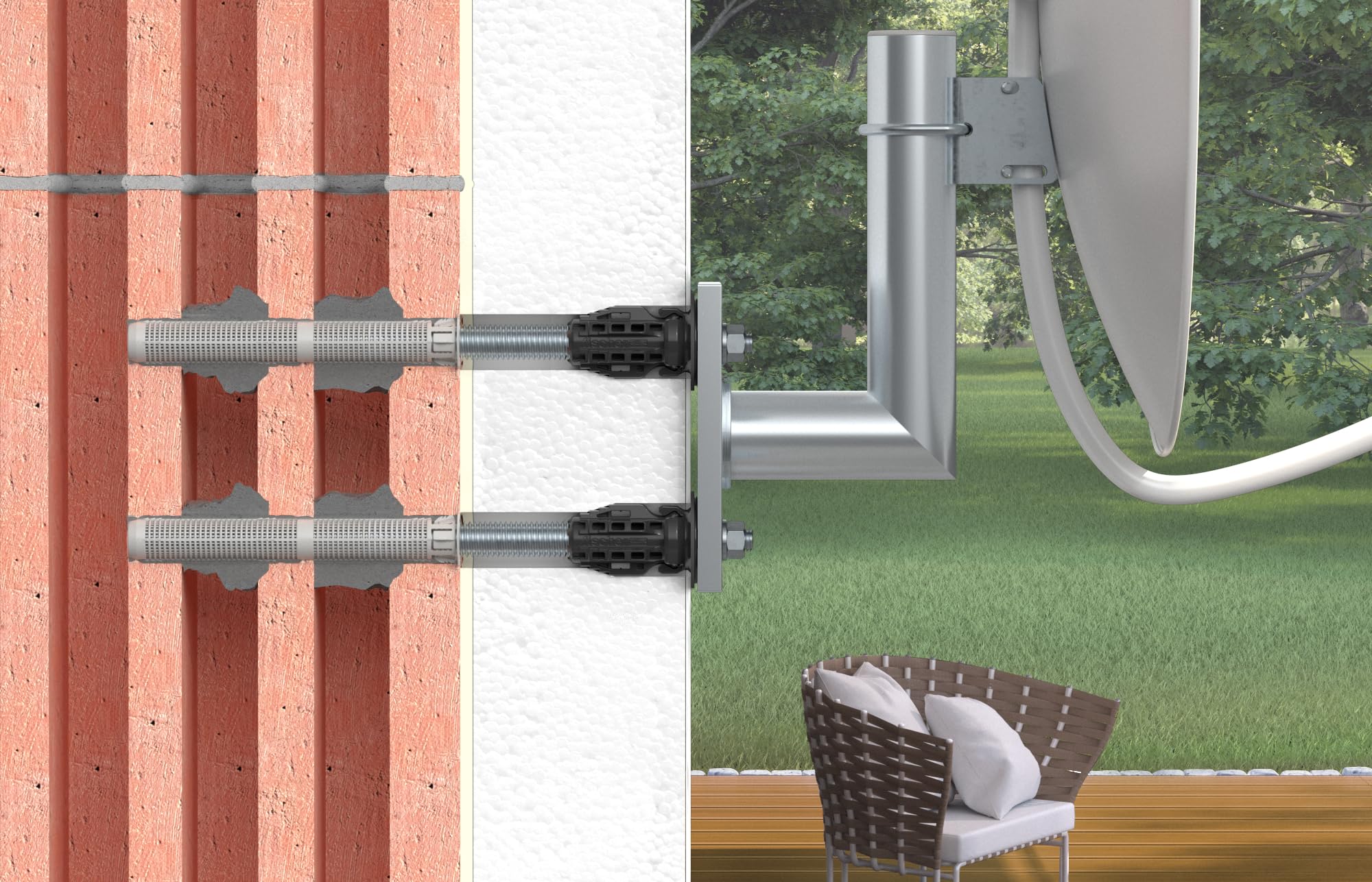 fischer Abstandsmontagesystem TherMax II 16/250 M12 für WDVS, zur Befestigung hoher Lasten in Wärmedämmverbundsystemen, schlagregendicht, mit Anti-Kälte-Konus, 20 Stück