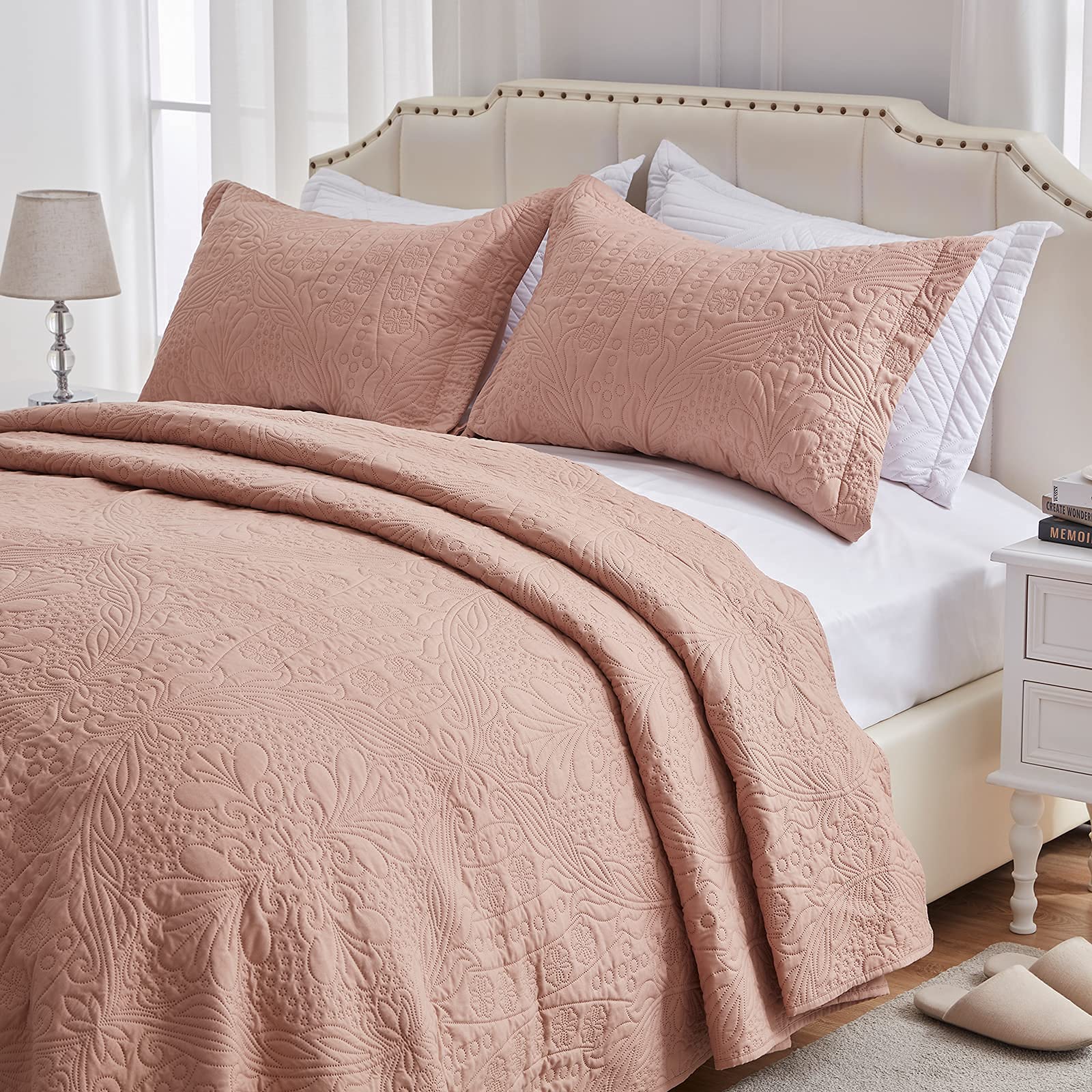 SunStyle HomeKing Size Quilt Brown Bedspread - Lightweight Summer Quilt Set King - Soft Microfiber Coverlet Bedding Set for All Season 3 Pieces(1 Quilt, 2 Pillow Shams)