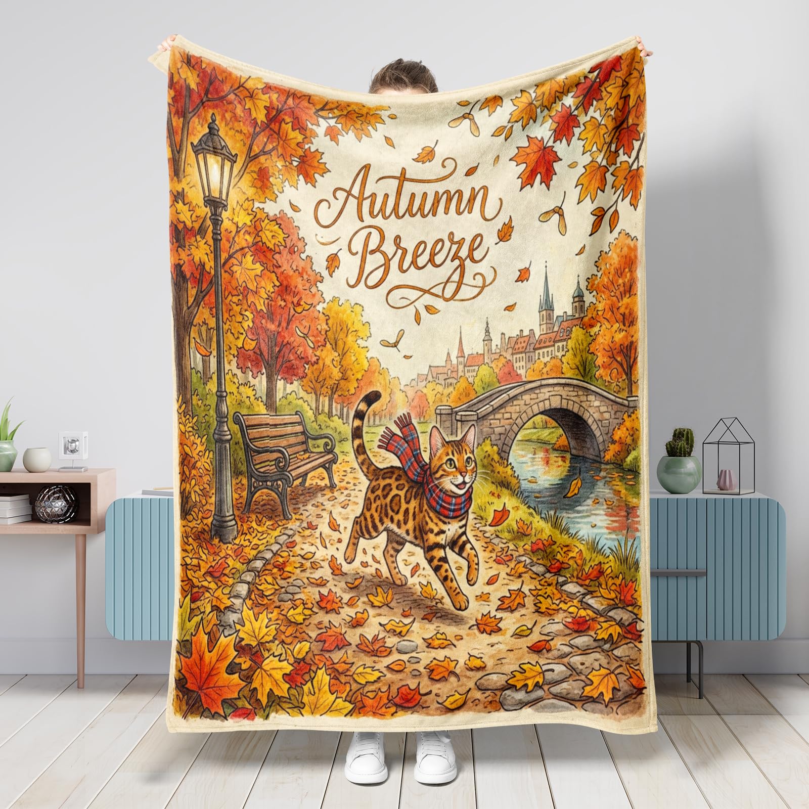 Plaid pour canapé moelleux contre le froid de l'automne au motif chats