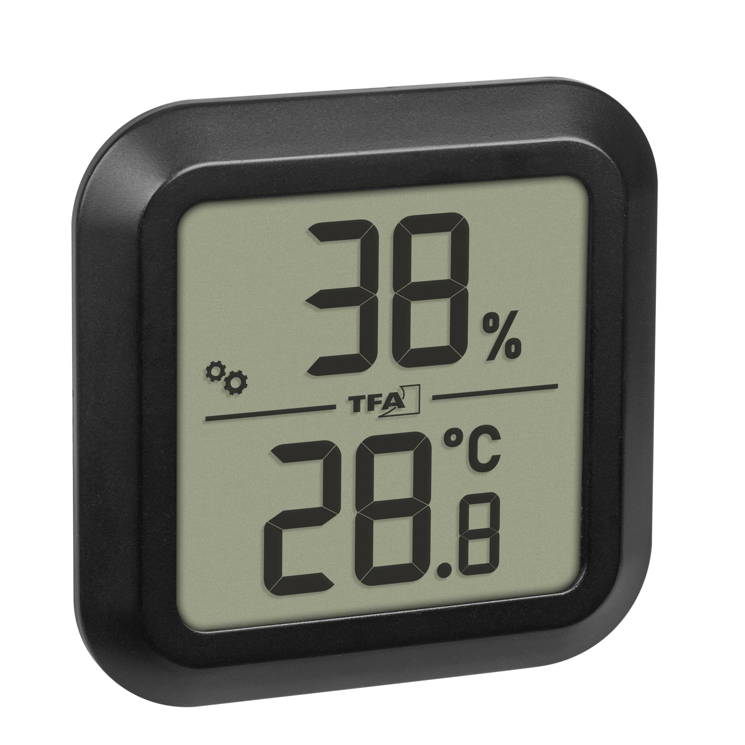 TFA Dostmann Cyfrowy higrometr do montażu, 30.5061, do kontroli temperatury i wilgotności powietrza, magnetyczny, możliwość kalibracji, wysoka dokładność (+/-1°C), czarny