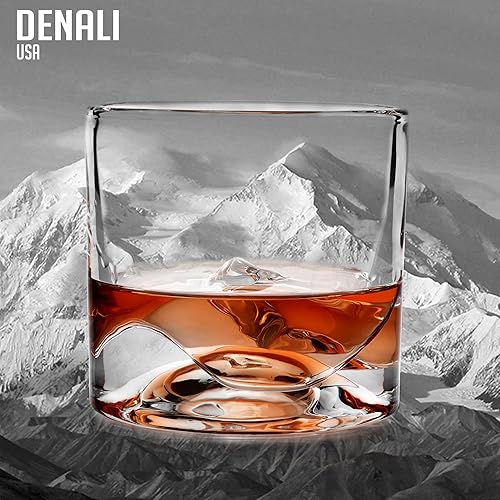 Miniatura 5 de LIITON Denali Mountain - Juego de 2 vasos de whisky de cristal pesado, vaso grueso de borbón congelable de 1 libra cada uno, regalos de whisky