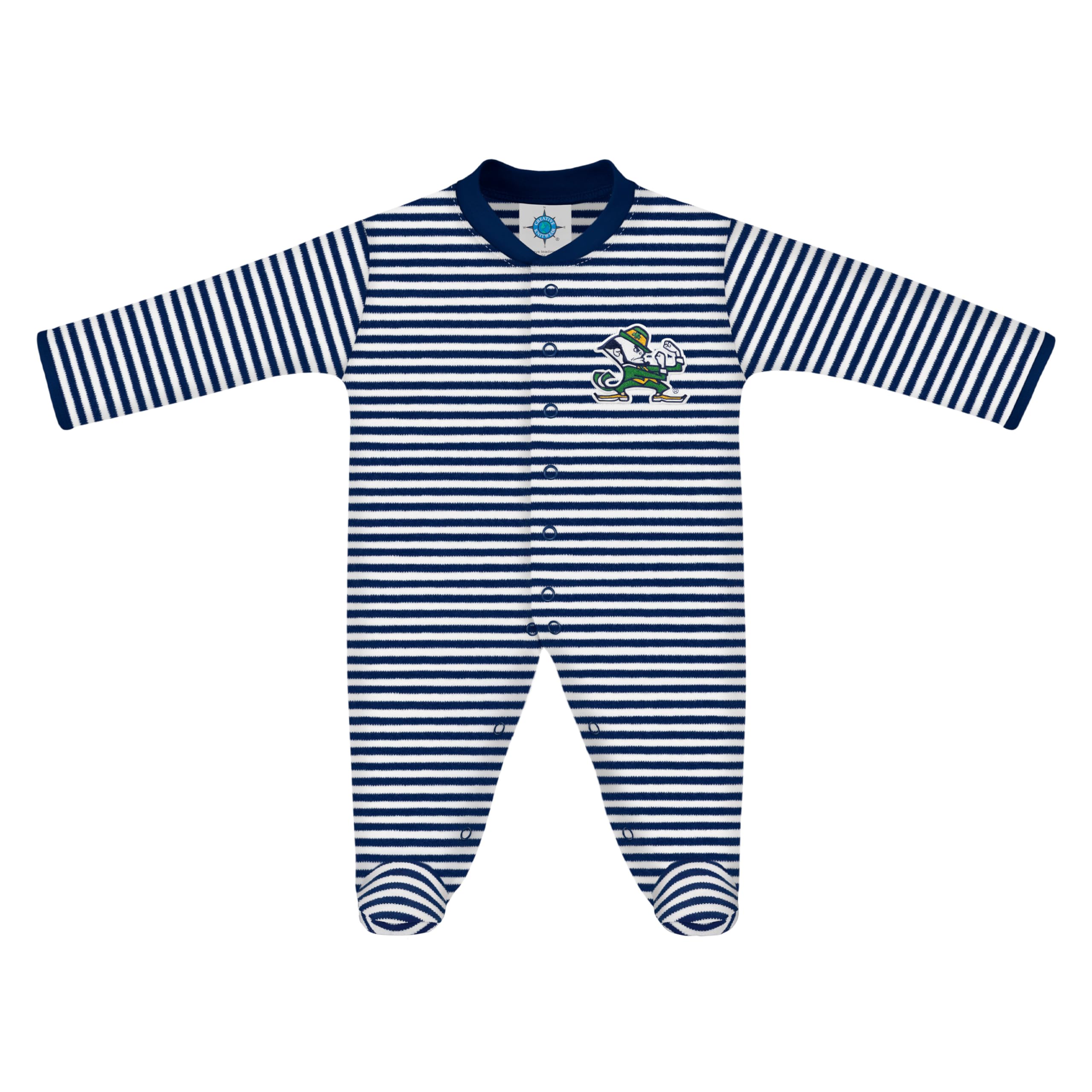 Creative Knitwear Notre Dame University Leprecaun Striped Newborn Footed Baby Romper, Navy, 6-9 Months