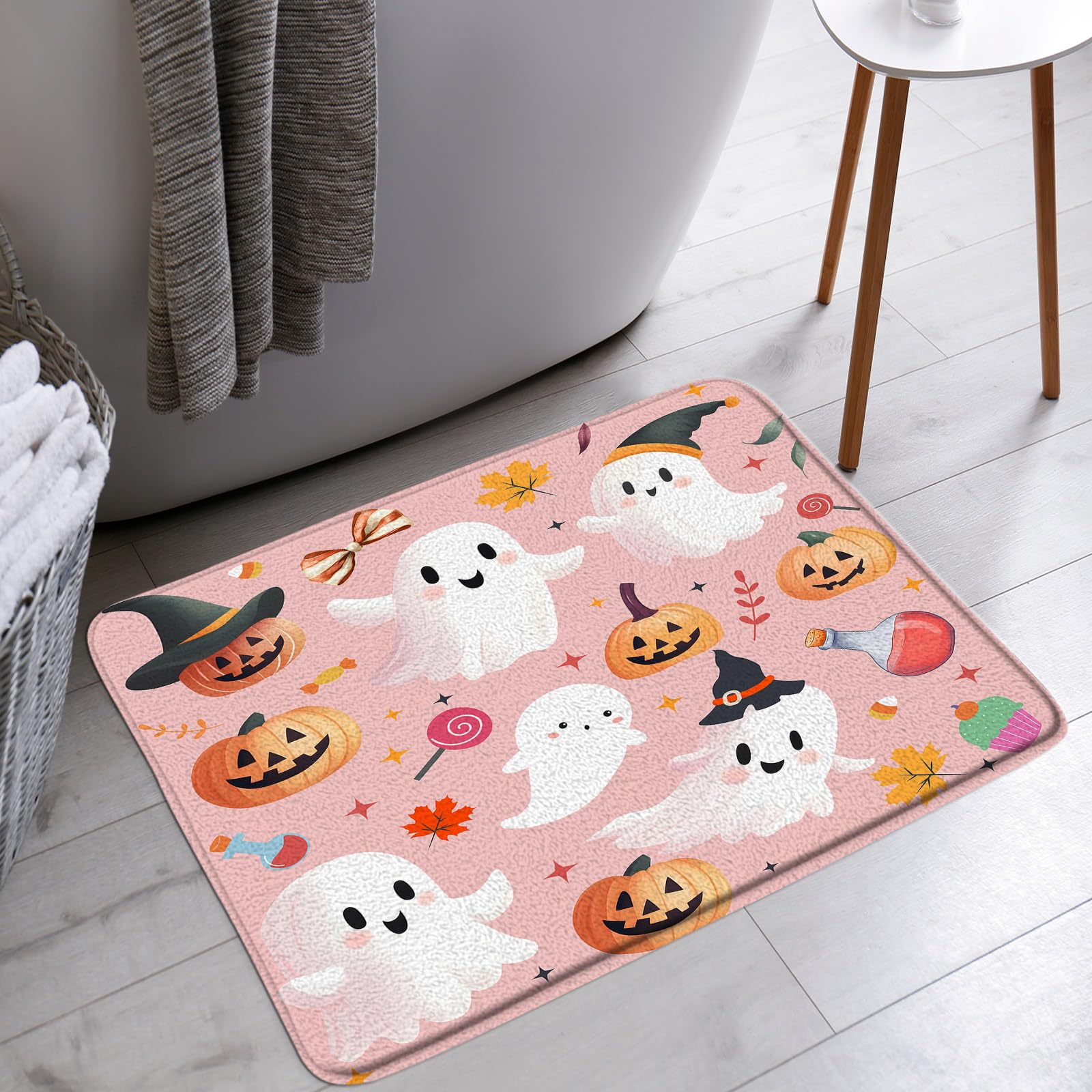 Spooky Halloween Bath Mat Funny Cute Ghost Pumpkin Alchemy Gothic Witchcraft Magic Bathroom Bathtub Floor Rugs Doormat Toilet
