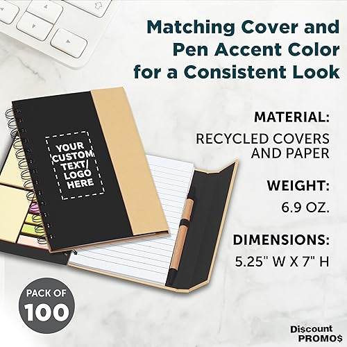 Miniatura 4 de DISCOUNT PROMOS Cuadernos de espiral ecológicos personalizados con bolígrafos, juego de 100, perfectos para regalo del día de la madre, paquete a
